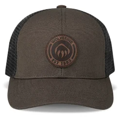 Hats|Hats & Gloves<Wolverine 1883 Leather Patch Trucker Cap Black Olive