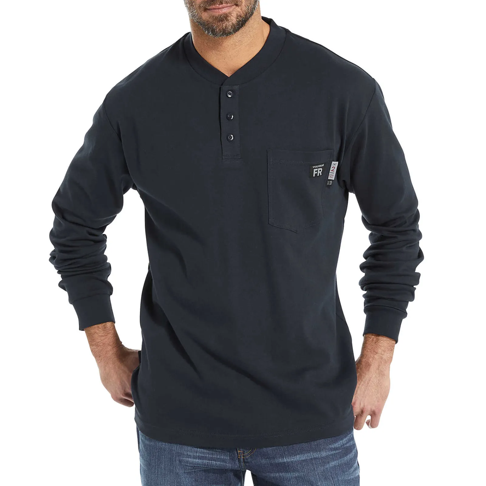 Work Shirts|T-Shirts<Wolverine FR Long Sleeve Henley Navy