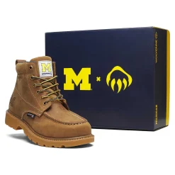 Waterproof|Soft Toe<Wolverine X Valiant University Of Michigan Floorhand Moc Toe Work Boot Tan
