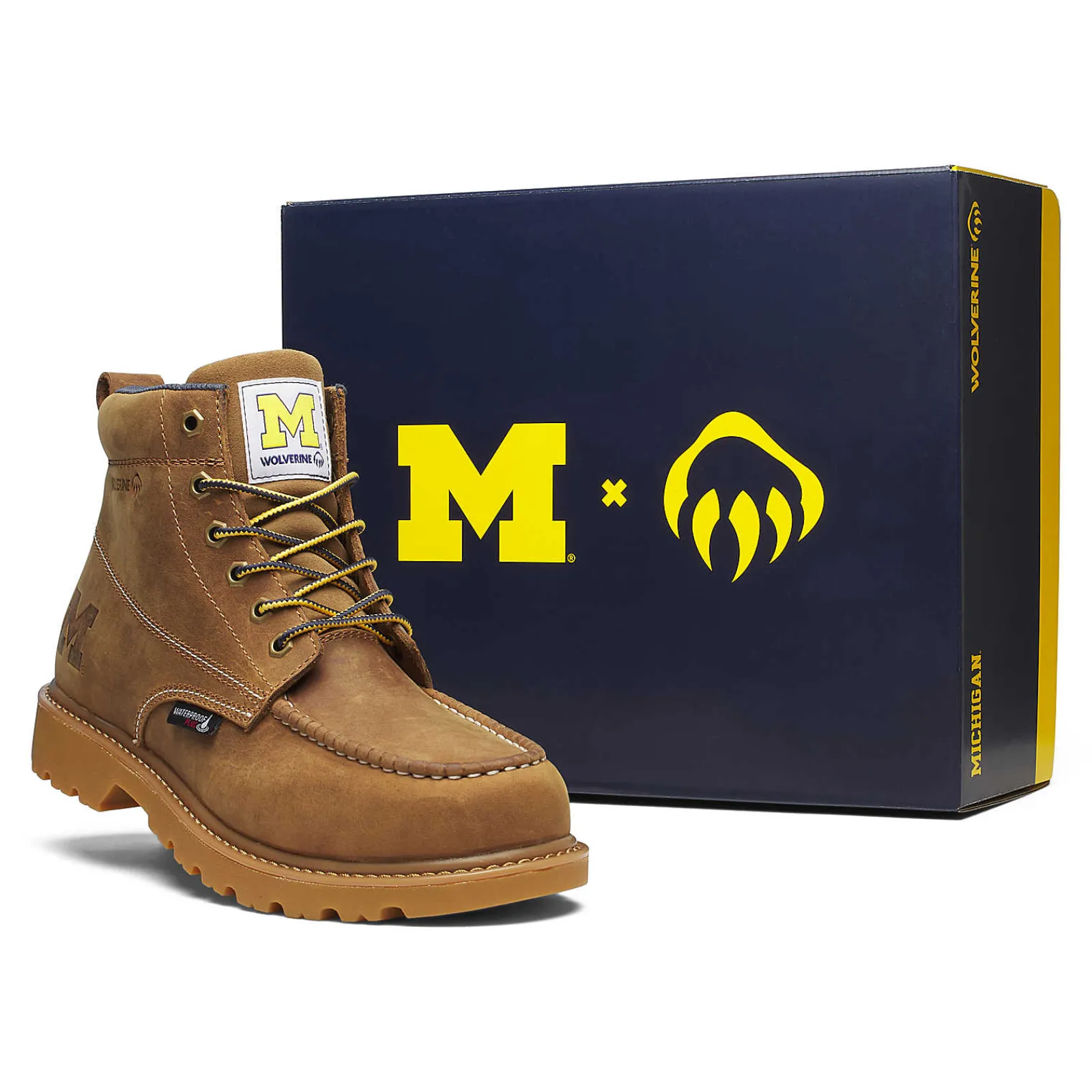 Waterproof|Soft Toe<Wolverine X Valiant University Of Michigan Floorhand Moc Toe Work Boot Tan
